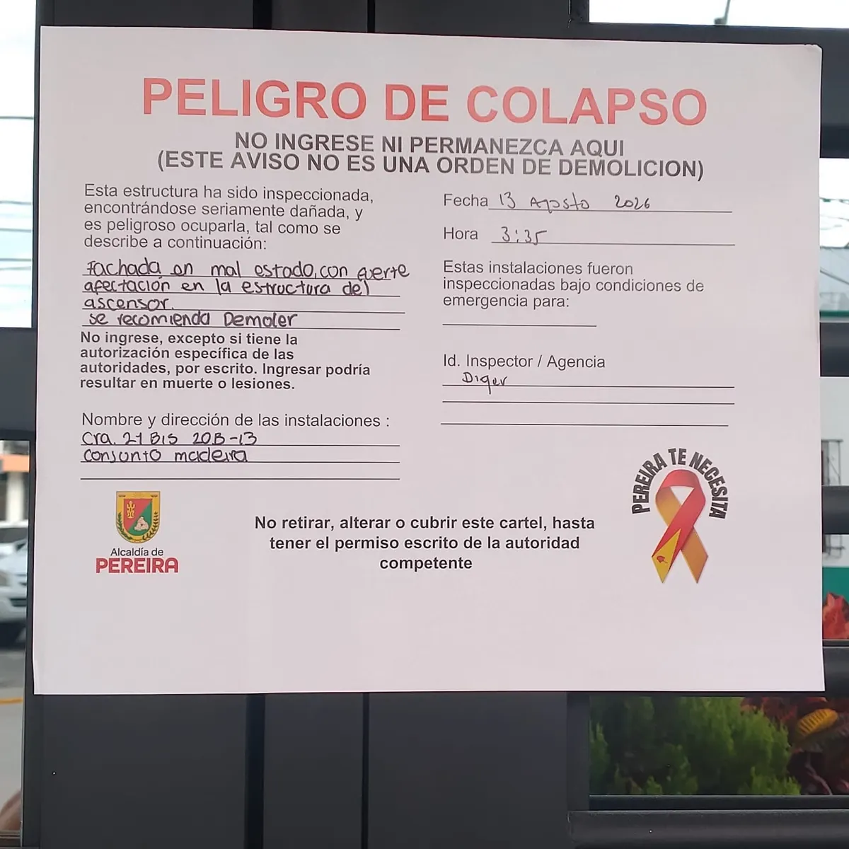 Foto 1 de los daños reportados por Mariajose zapata marin